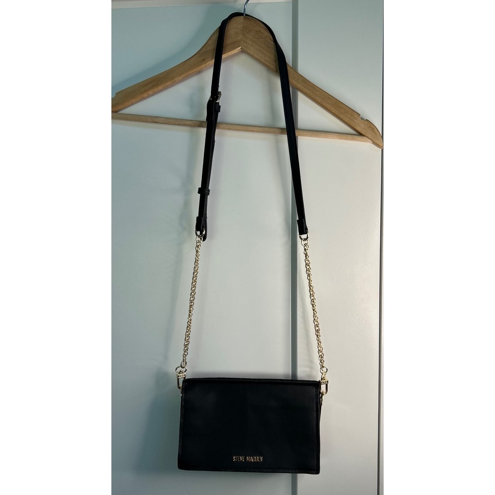 Steve Madden Black Quilted Crossbody Bag Wallet on Chain Gold‎ Hardware Small